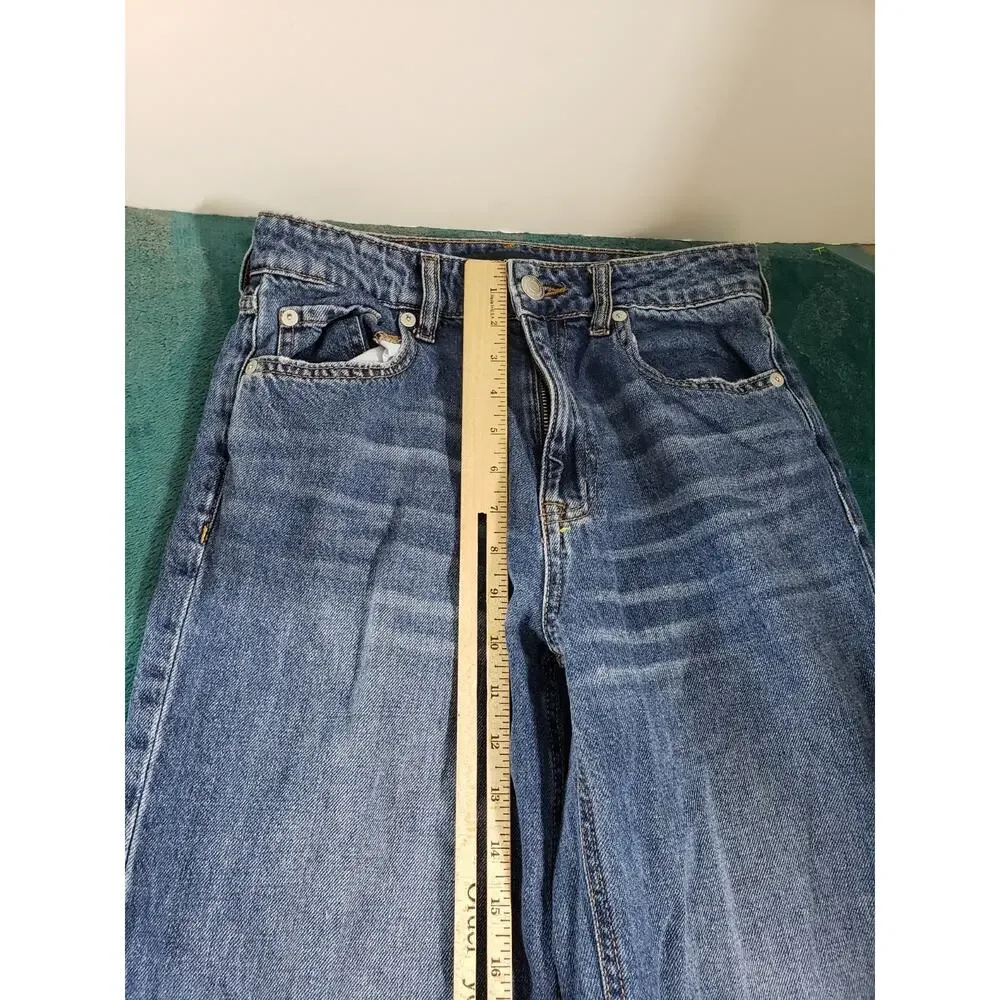 Aeropostale Jeans Size 6 Womens Blue Cotton Pants Fray Hem High Rise Wide Leg - Picture 7 of 13